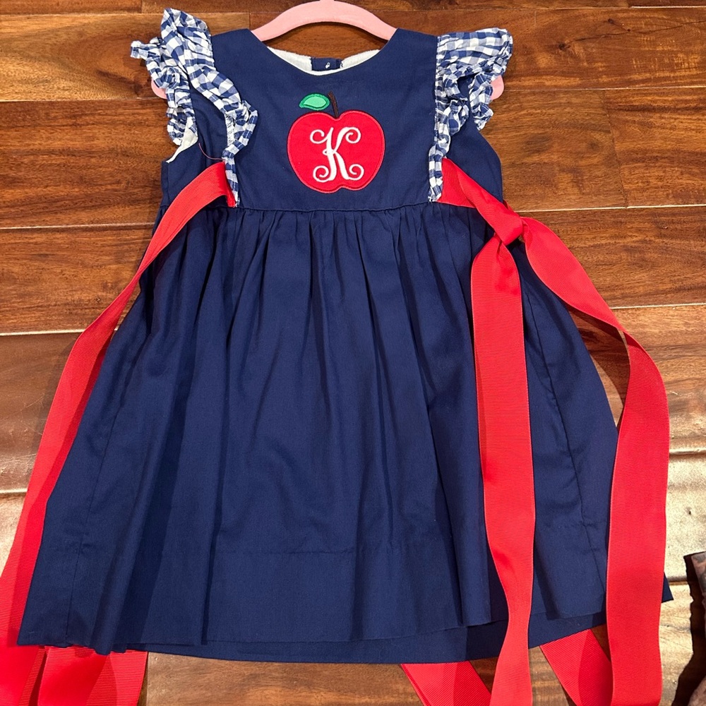 Navy Blue Kids Dress with Red Accents